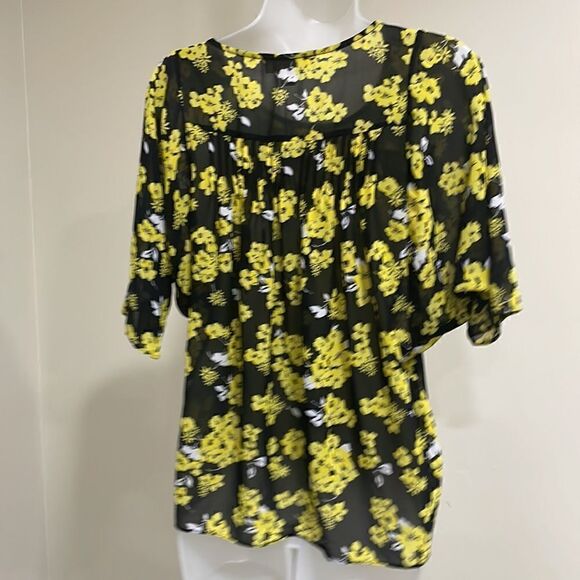 NWOT Michael Kors black and yellow floral shell oversized blouse.  Size XS - Picture 5 of 7